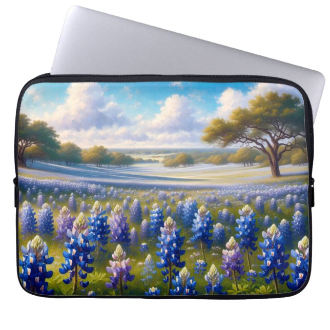 Texas Bluebonnet Meadow Landscape Laptop Sleeve (Front)
