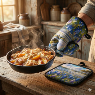 Texas Bluebonnet Meadow Landscape Oven Mitt & Pot Holder Set
