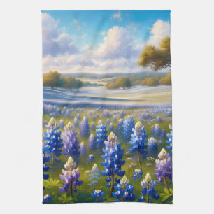 Texas Bluebonnet Meadow Landscape Tea Towel