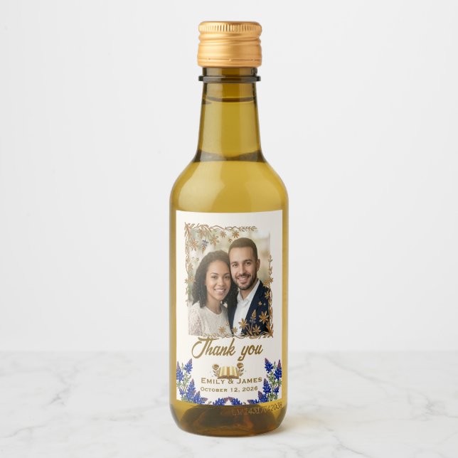 Texas Bluebonnet Photo Wedding Favour Wine Label (Front)