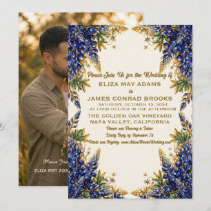 Texas Bluebonnet Photo Wedding Invitation