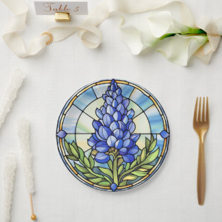 Texas Bluebonnet Stained Glass Paper Plate