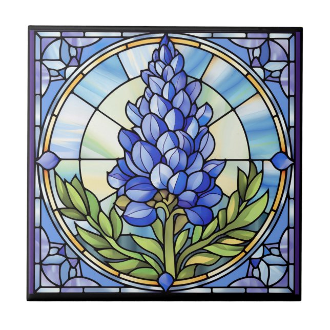 Texas Bluebonnet Stained Glass Tile (Front)