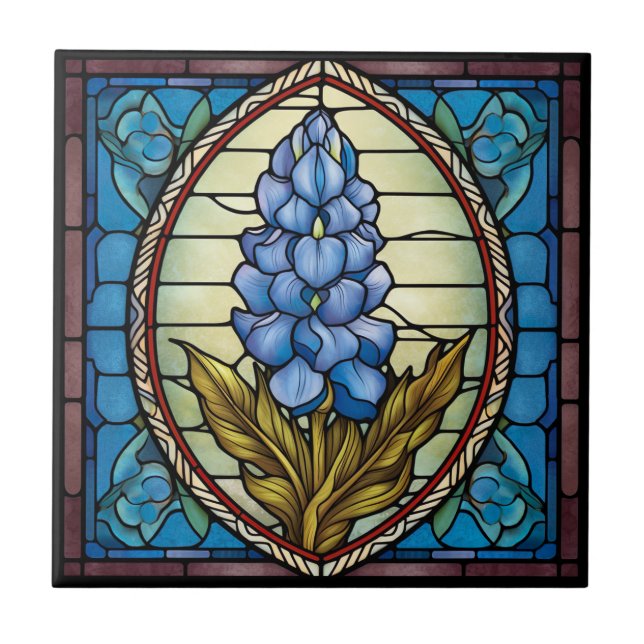 Texas Bluebonnet Stained Glass Tile (Front)