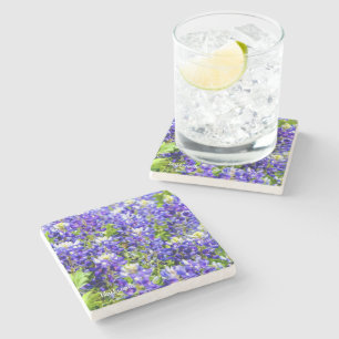 Texas Bluebonnet Wildflower Marble Stone Coasters