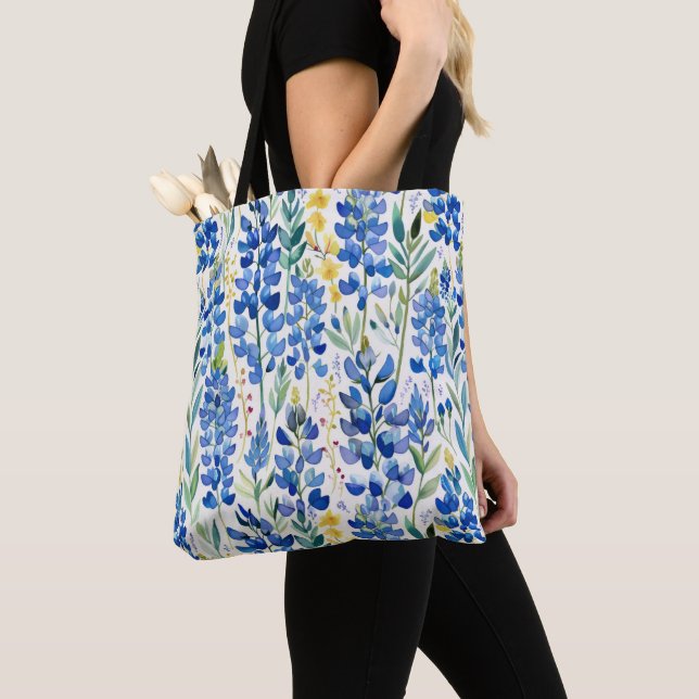 Texas Bluebonnet Wildflower Pattern Tote Bag (Close Up)