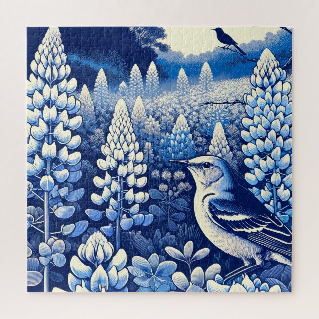 Texas Bluebonnets and Northern Mockingbird Texan   Jigsaw Puzzle (Vertical)