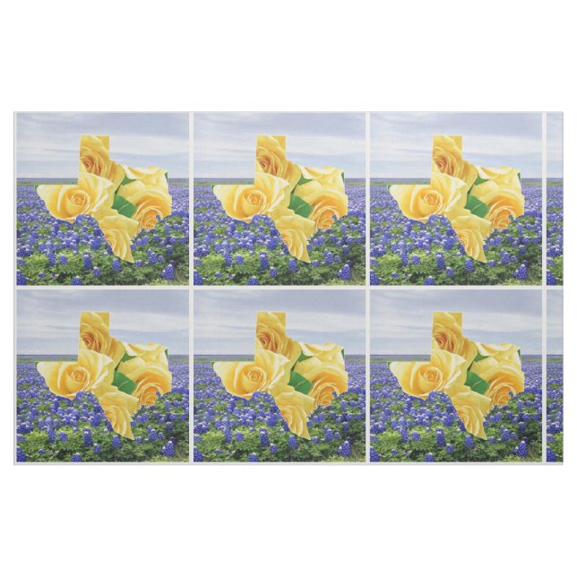 Texas Bluebonnets And Yellow Rose Fabric (Fat Quarter)