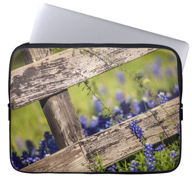 Texas Bluebonnets Around A Country Fence Laptop Sleeve (Front)