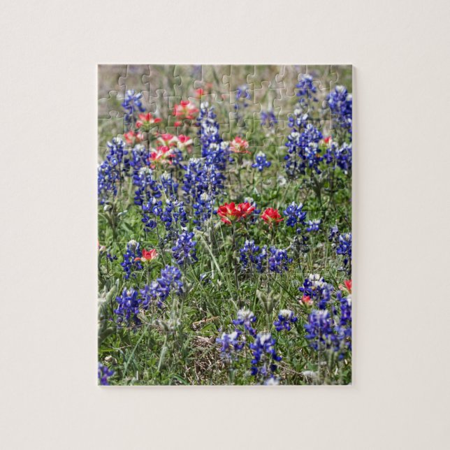 Texas Bluebonnets & Indian Paintbrush Wildflowers Jigsaw Puzzle (Vertical)