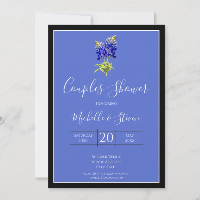Texas Bluebonnets on Blue, Spring Wedding, Couples Invitation (Front)