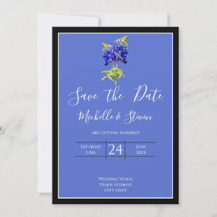 Texas Bluebonnets on Blue Spring Wedding Save Date Invitation