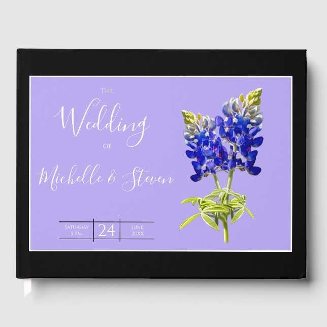 Texas Bluebonnets on Lavender, Spring Wedding Guest Book (Front)