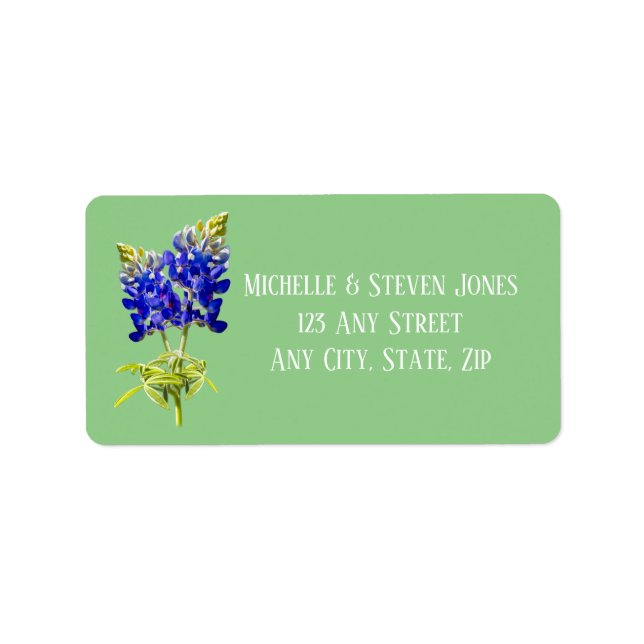 Texas Bluebonnets on Sage, Spring Wedding Label (Front)
