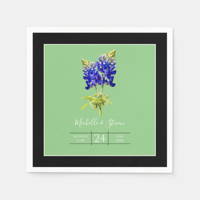 Texas Bluebonnets on Sage, Spring Wedding Napkin (Front)