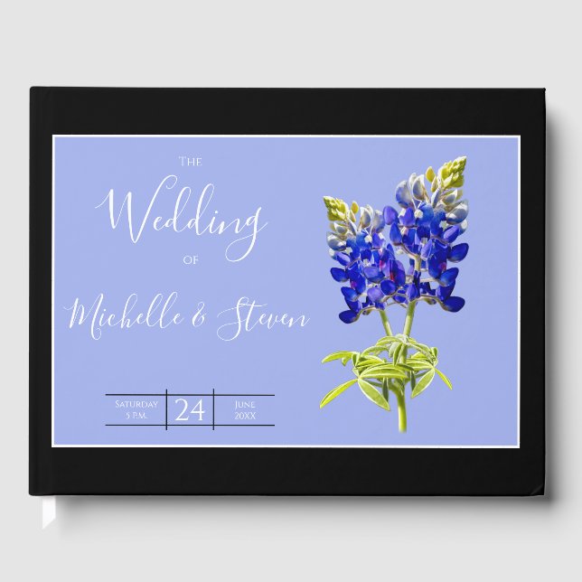 Texas Bluebonnets on Slate Blue, Spring Wedding Guest Book (Front)