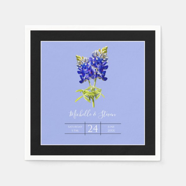 Texas Bluebonnets on Slate Blue, Spring Wedding Napkin (Front)