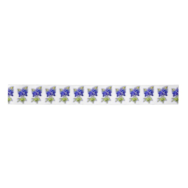 Texas Bluebonnets on white with soft focus, Satin Ribbon (Front)