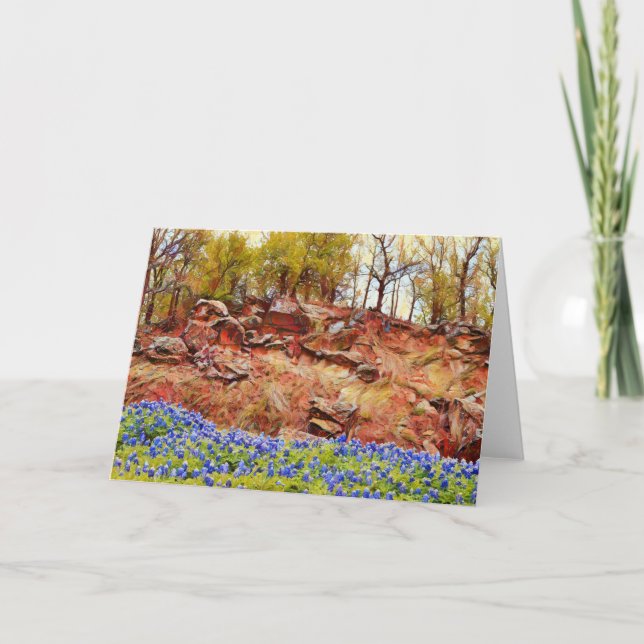 Texas Bluebonnets Wildflowers Art Note Card (Front)