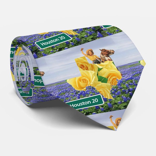 Texas Bluebonnets Yellow Rose Cowgirl Houston Tie (Rolled)