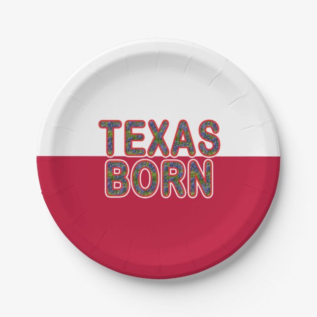 Texas Born Bluebonnet Paper Plate (Front)