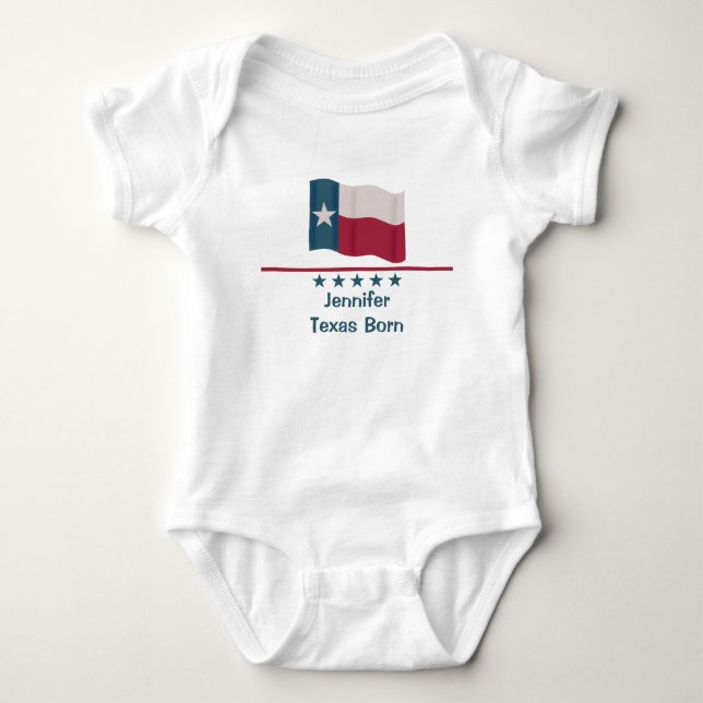 Texas Born Long Star Flag Name Personalised Baby Bodysuit (Front)