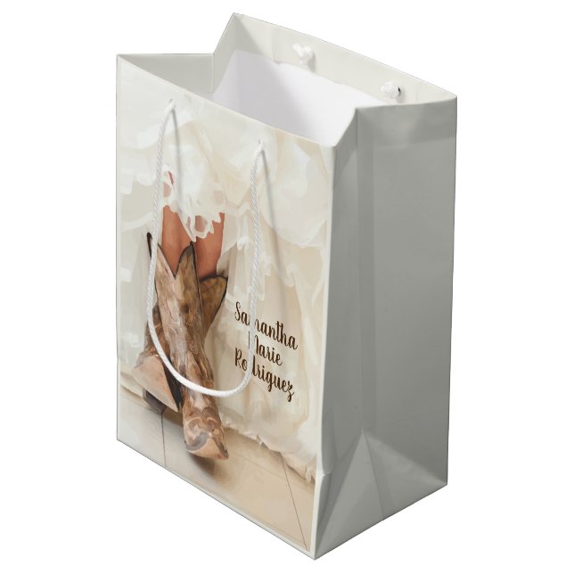 Texas Bride in Boots Bridal Shower Medium Gift Bag (Front Angled)