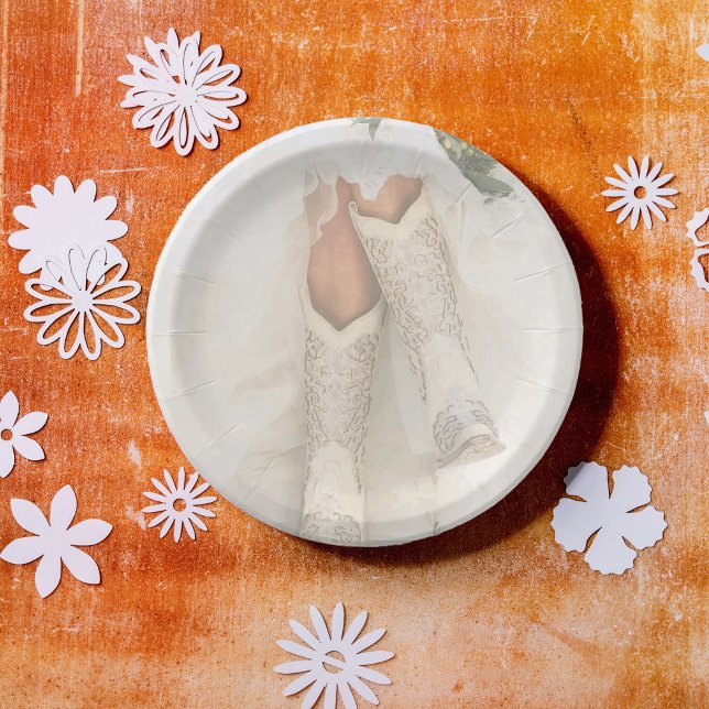 Texas Bride in Rhinestone Boots Bridal Shower Paper Plate (Creator Uploaded)