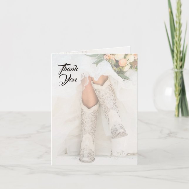 Texas Bride in Rhinestone Boots Bridal Shower Thank You Card (Front)