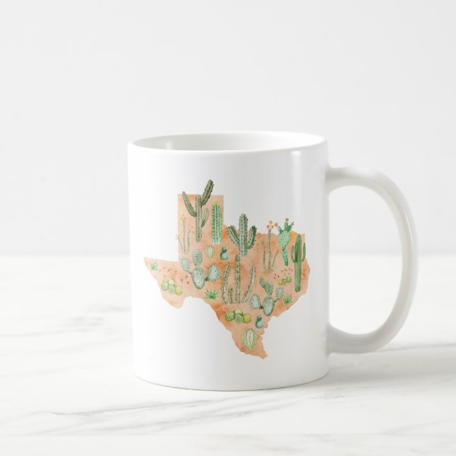 Texas Cacti Cactus Succulent Watercolor Map Coffee Mug (Right)