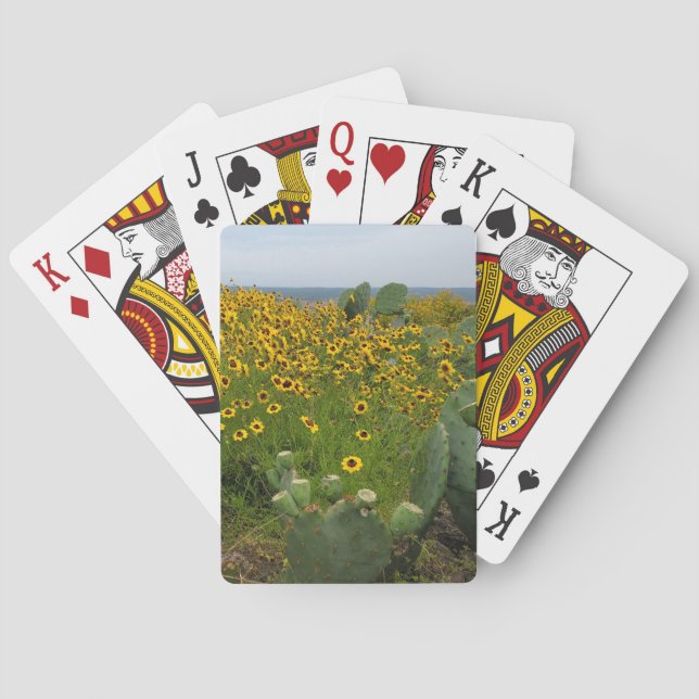 Texas Cactus Yellow Wildflowers Enchanted Rock Playing Cards (Back)