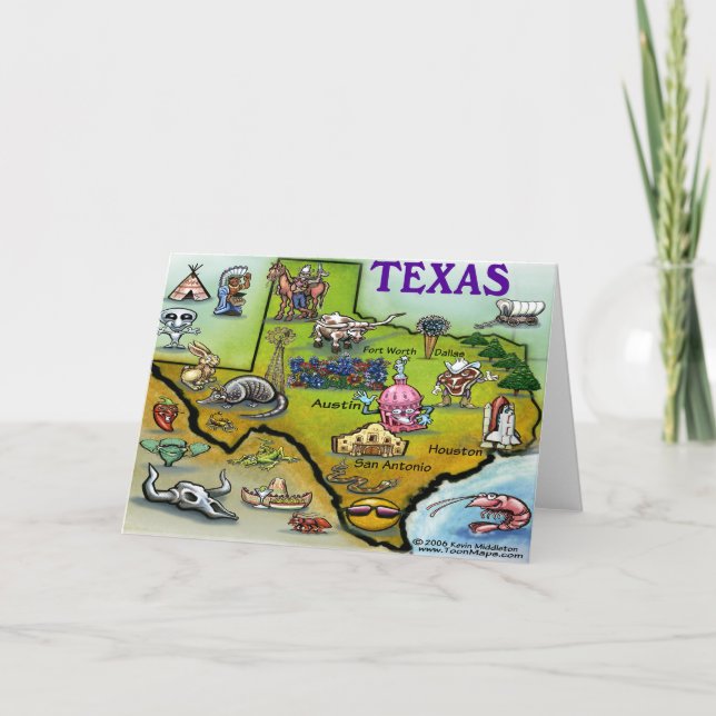 TEXAS Cartoon Map Card (Front)