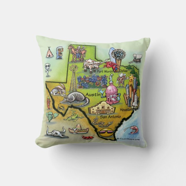 Texas Cartoon Map Cushion (Front)
