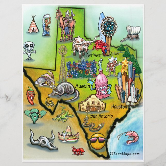 Texas Cartoon Map Flyer (Front)