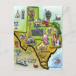 Texas Cartoon Map Postcard
