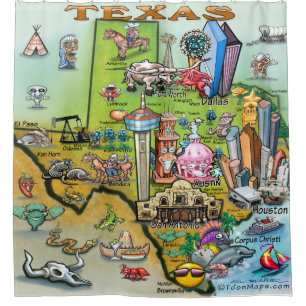 Texas Cartoon Map Shower Curtain