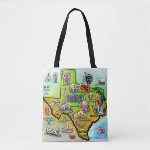 Texas Cartoon Map Tote Bag