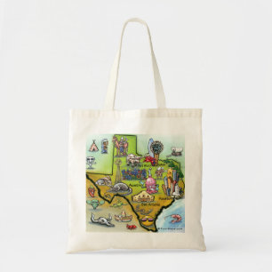 Texas cartoon map tote bag