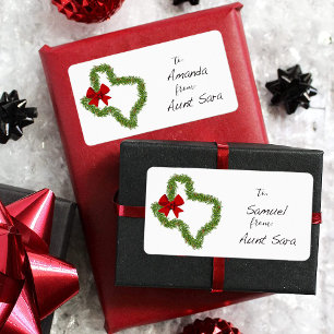 Texas Christmas Wreath Red Bow Gift Tag Sticker