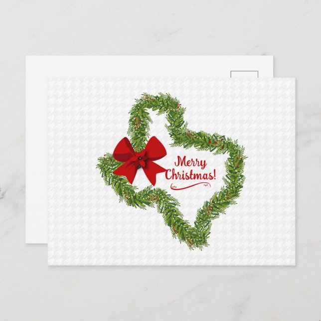 Texas Christmas Wreath with Red Bow Postcard (Front/Back)