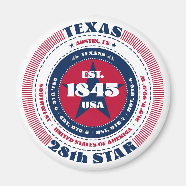 Texas Circle Typography Souvenir Magnet (Front)