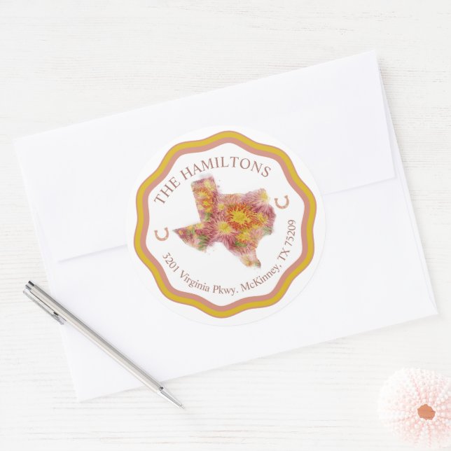Texas Colourful Address Classic Round Sticker (Envelope)