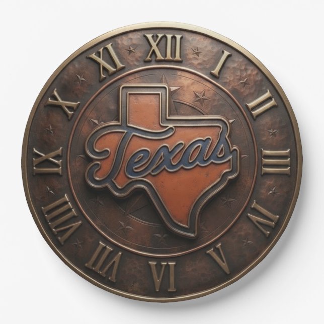 Texas Copper Medallion State Map  Paper Plate (Front)