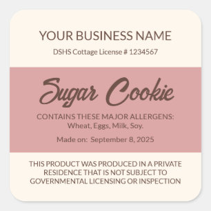 Texas Cottage Food Law Sugar Cookie Label