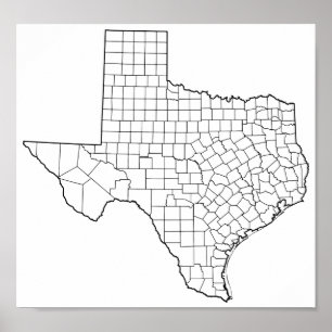 Texas Counties Blank Outline Map Poster