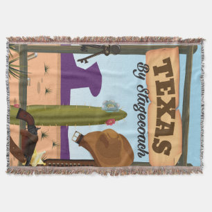 Texas cowboy vacation cartoon throw blanket
