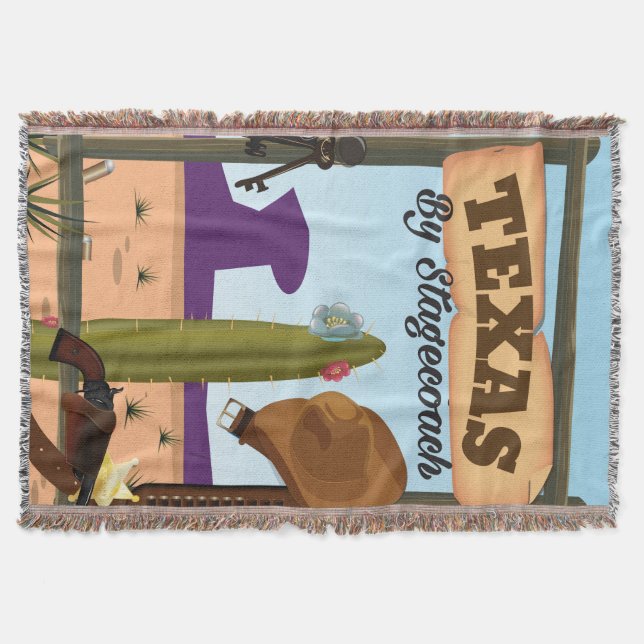 Texas cowboy vacation cartoon throw blanket (Front)