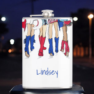 Texas Cowgirl Ladies Red Blue Fashion Hip Flask