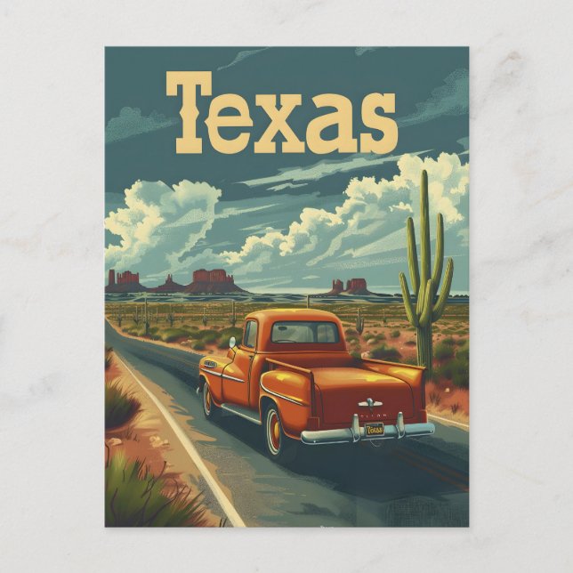 Texas Desert Vintage Car Postcard (Front)