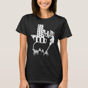 Texas Elk Hunting State Map US Flag Patriotic Hunt T-Shirt